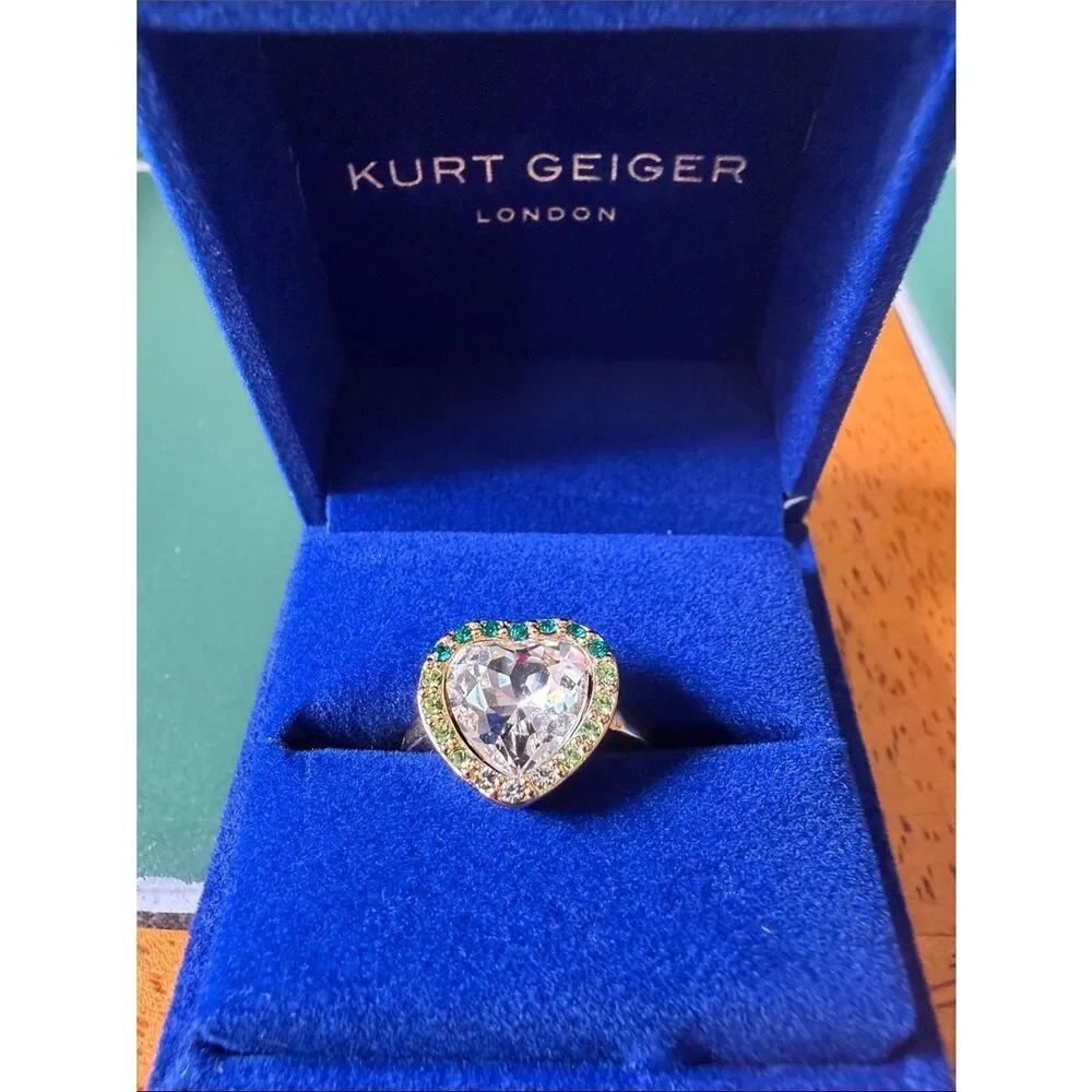 Kurt Geiger Heart Ring with Iridescent Center and Green Halo